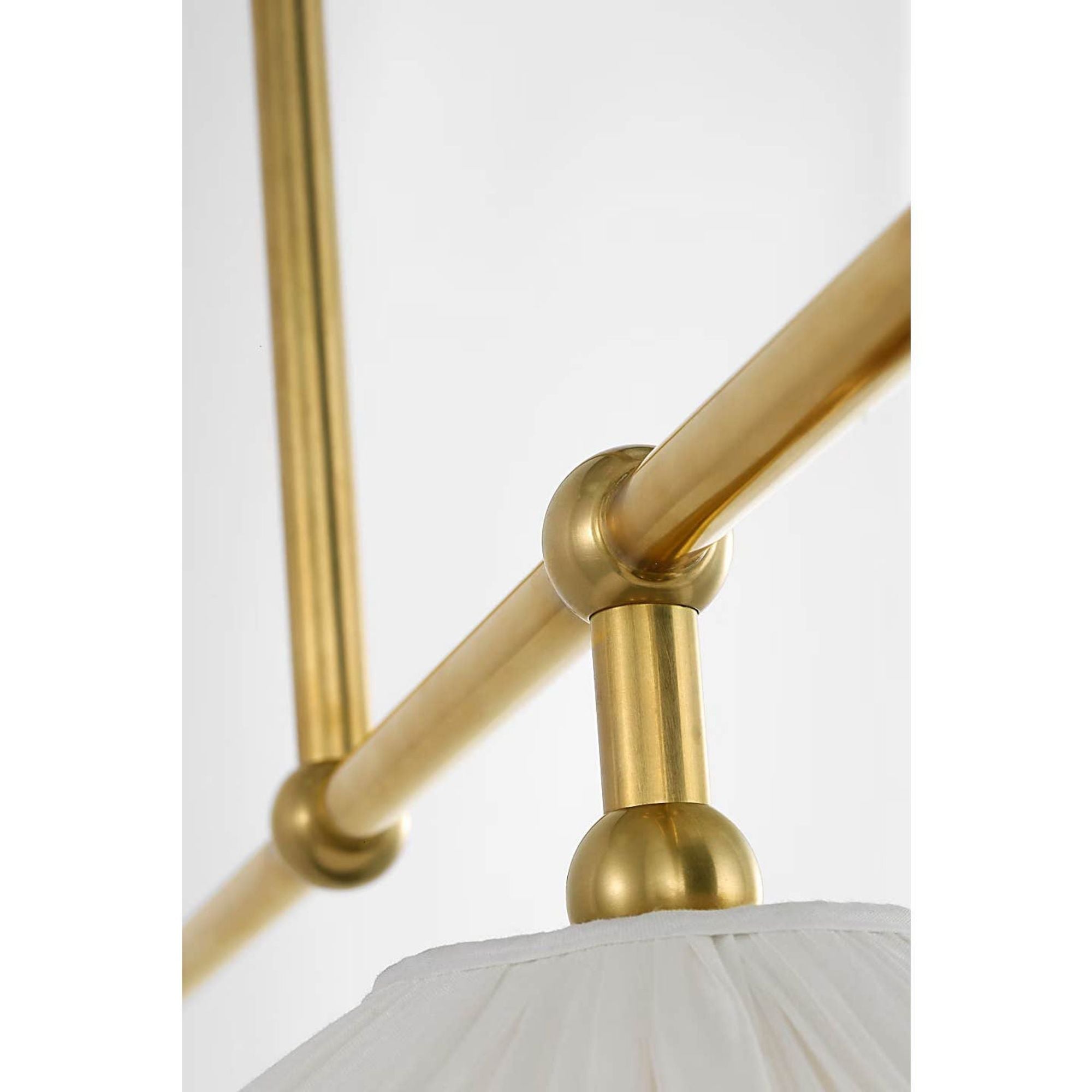 Amber Lewis Soren 54" Linear Chandelier in Hand-Rubbed Antique Brass with Silk Pleated Shades W20" x 54"