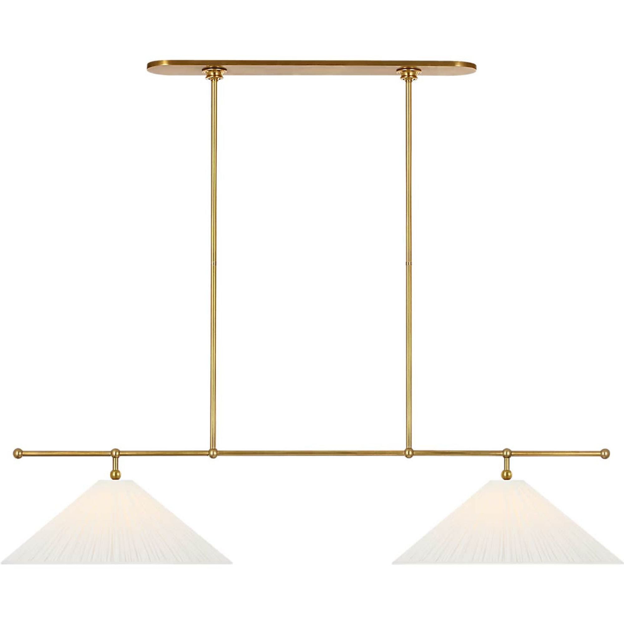 Amber Lewis Soren 54" Linear Chandelier in Hand-Rubbed Antique Brass with Silk Pleated Shades W20" x 54"
