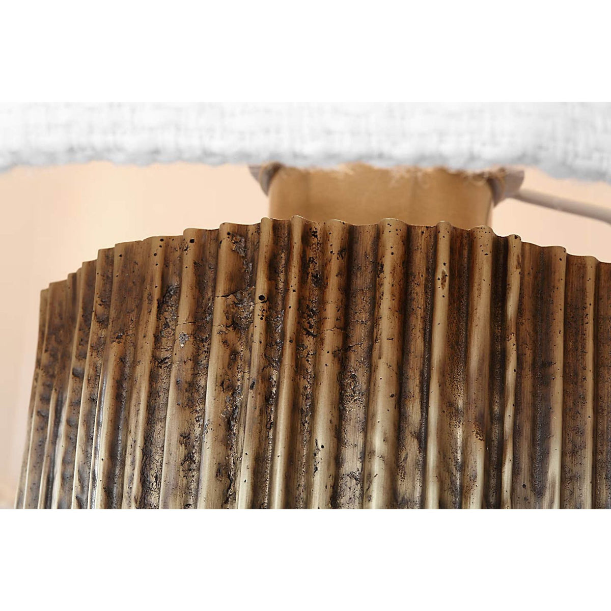 Anne-Marie Barton Fumar 24" Table Lamp in Ridged Tombac with BouclÃ© Shade W11" x H23.5"