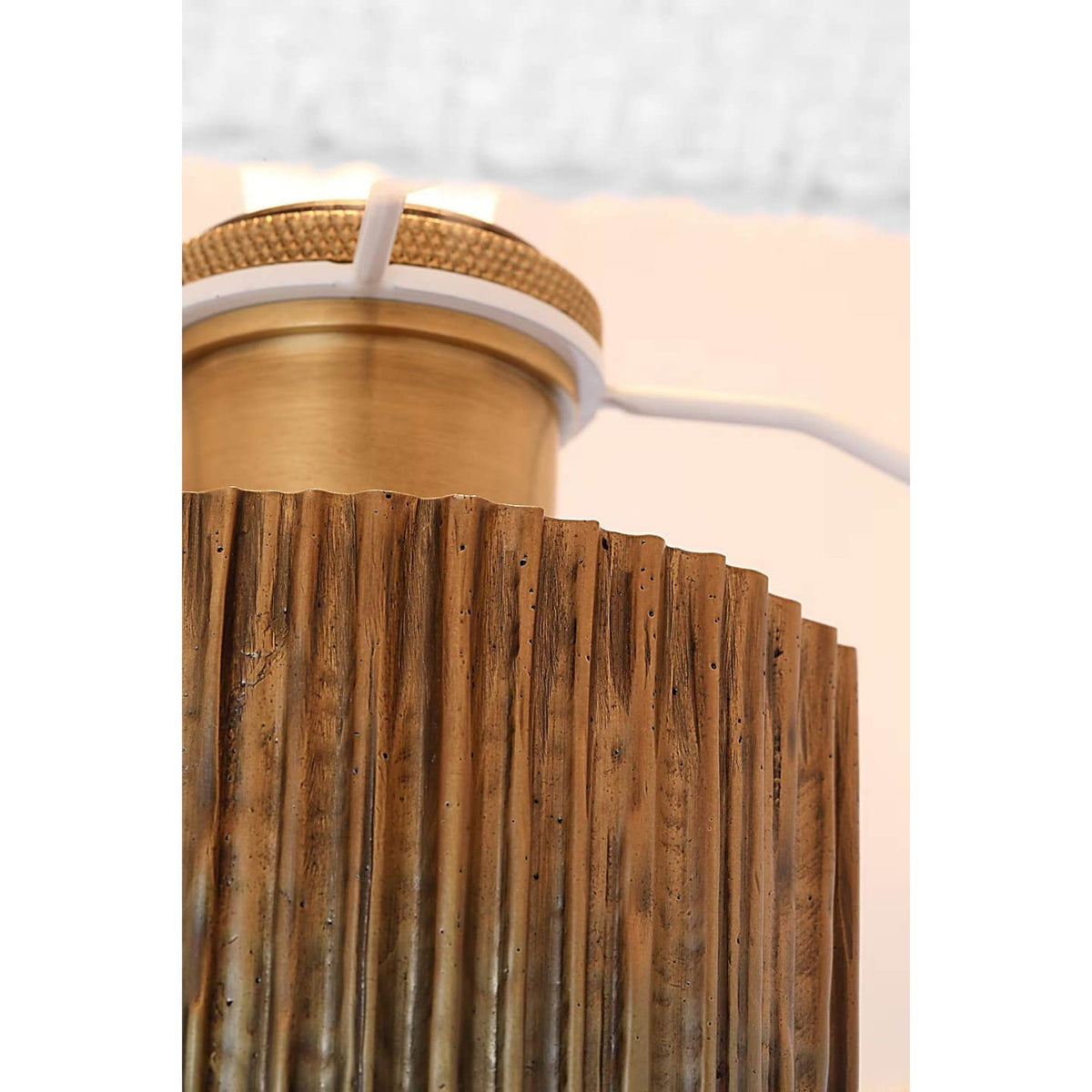 Anne-Marie Barton Fumar 29" Table Lamp in Ridged Tombac with BouclÃ© Shade W13.5" x H29"