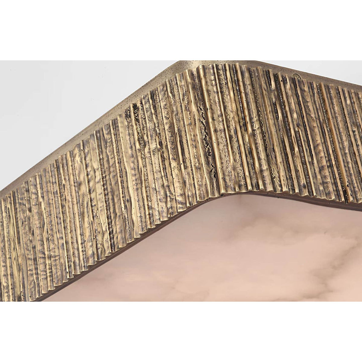 Anne-Marie Barton Fumar 21" Asymmetrical Flush Mount in Ridged Tombac with Alabaster W21" x H4.5"