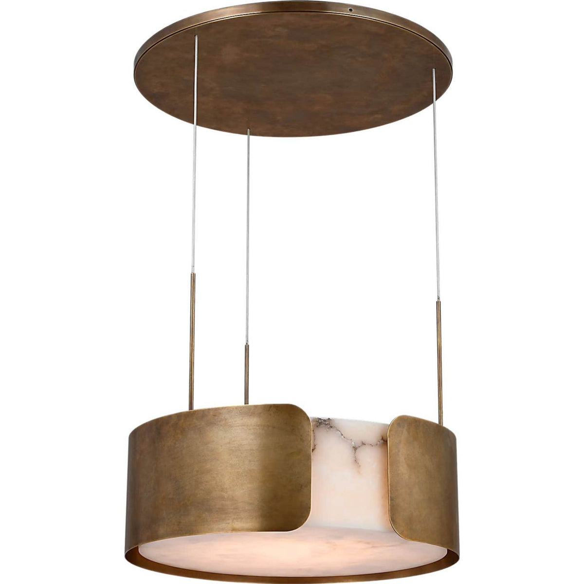 Anne-Marie Barton Armise 28" Drum Chandelier in Mottled Brass with Alabaster W27.5"