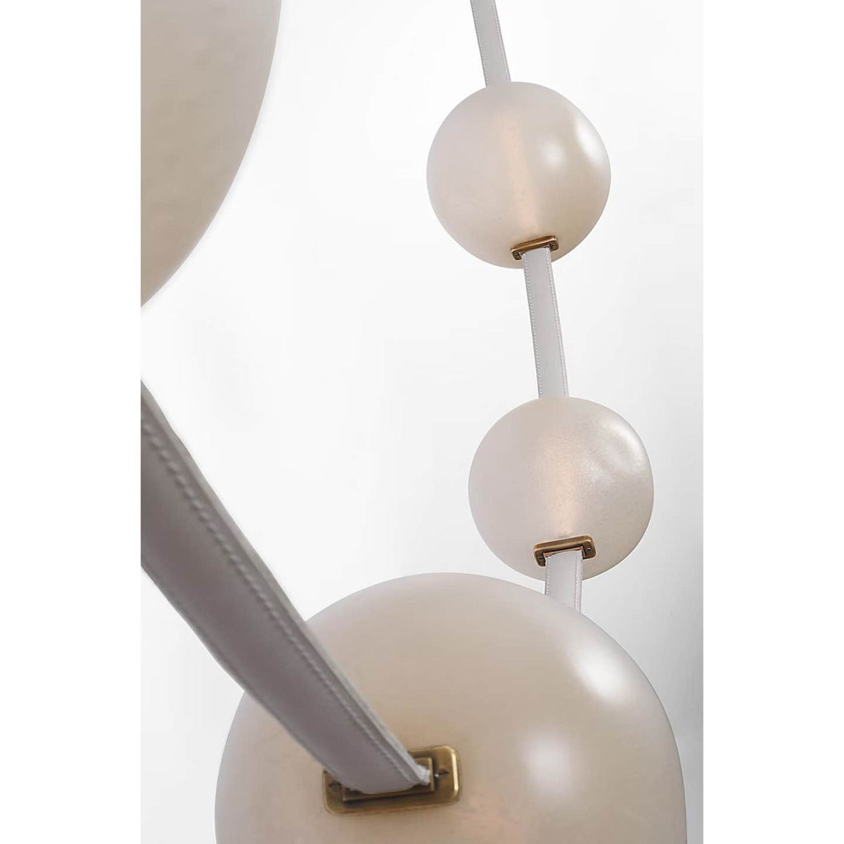 Anne-Marie Barton Dune Belted Light in Bone Suede and Mottled Brass with Fizzy Nude Glass W8" - 58.5" x H50.25" - 98.5"