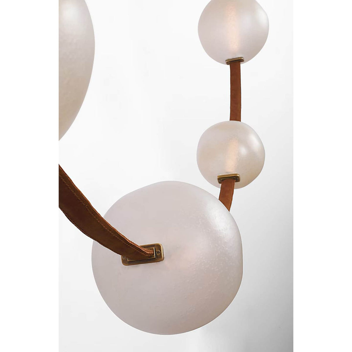 Anne-Marie Barton Dune Belted Light in Russet Suede and Mottled Brass with Fizzy Nude Glass W8" - 58.5" x H50.25" - 98.5"