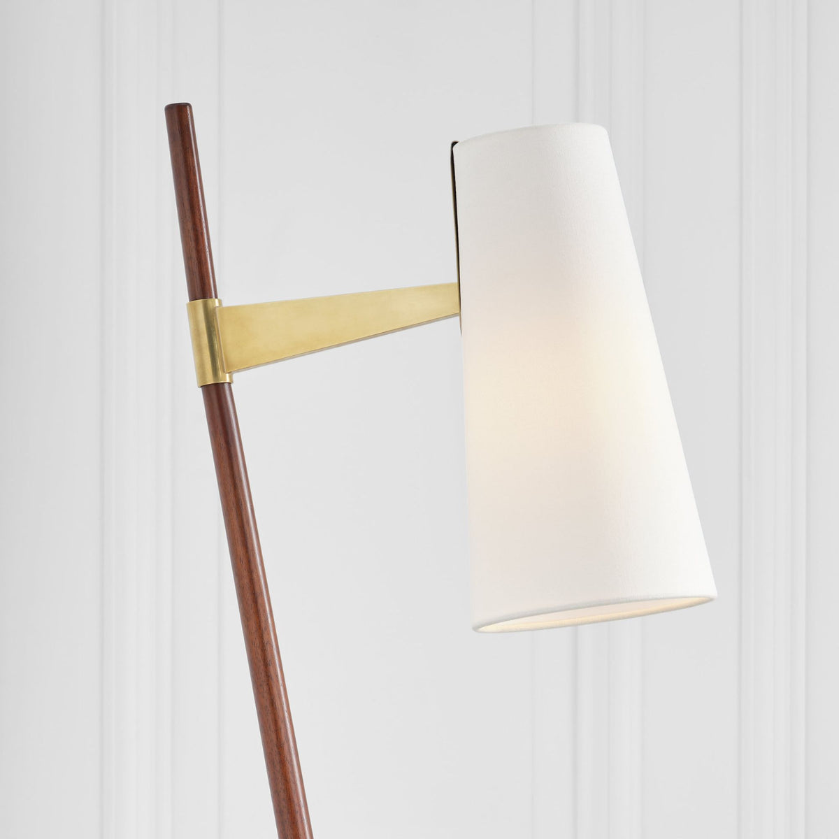 AERIN Katia Floor Lamp in Mahogany and Hand-Rubbed Antique Brass with Linen Shade W14" x H56.75" x E20.5"