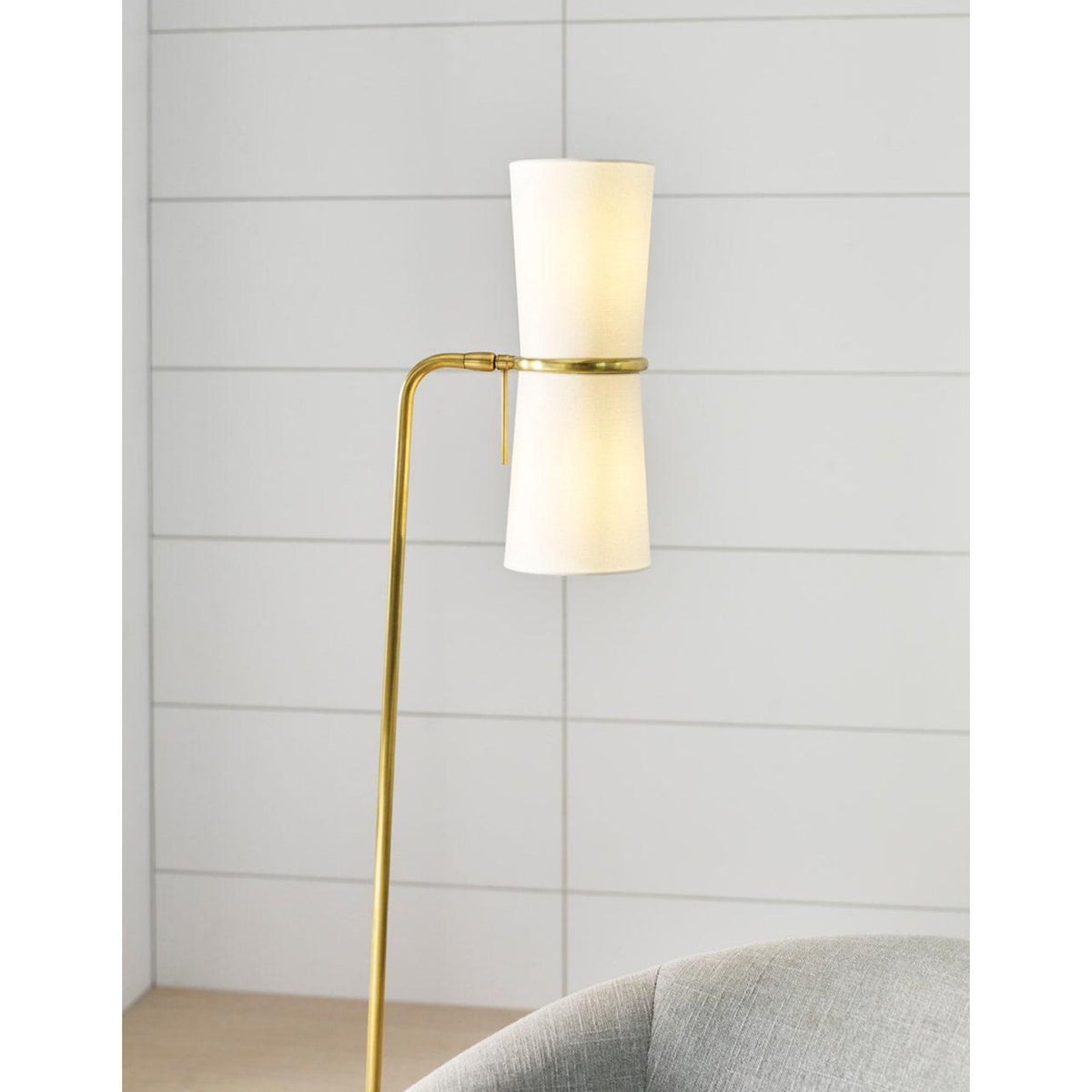 AERIN Clarkson Floor Lamp in Hand-Rubbed Antique Brass with Linen Shades W12" x H58.25"