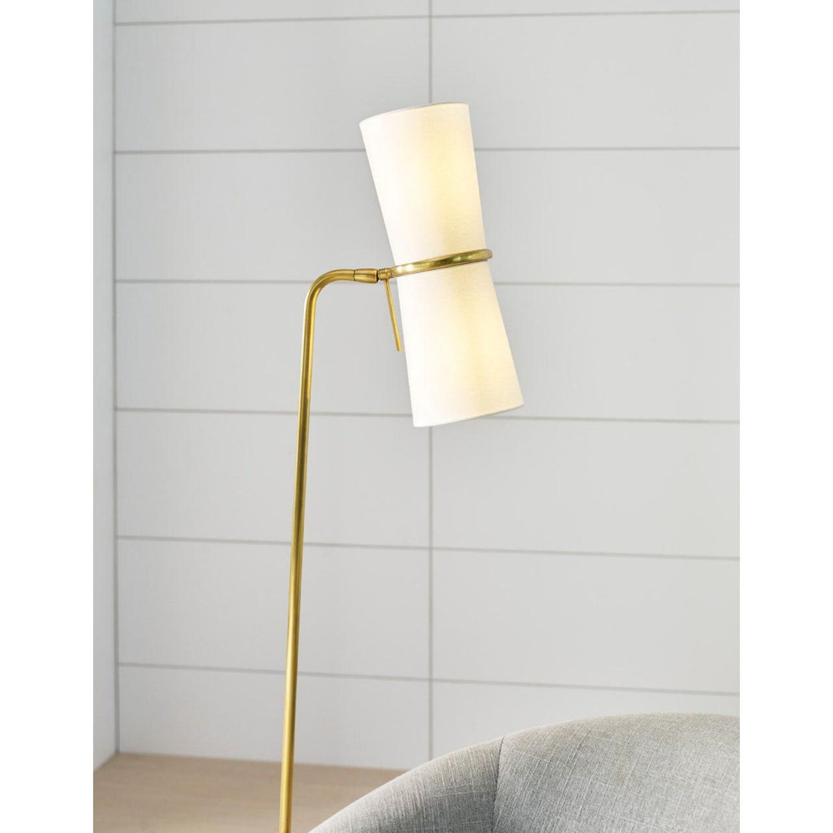 AERIN Clarkson Floor Lamp in Hand-Rubbed Antique Brass with Linen Shades W12" x H58.25"