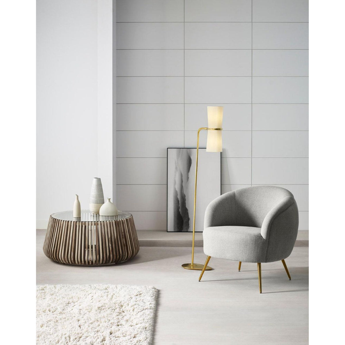 AERIN Clarkson Floor Lamp in Hand-Rubbed Antique Brass with Linen Shades W12" x H58.25"