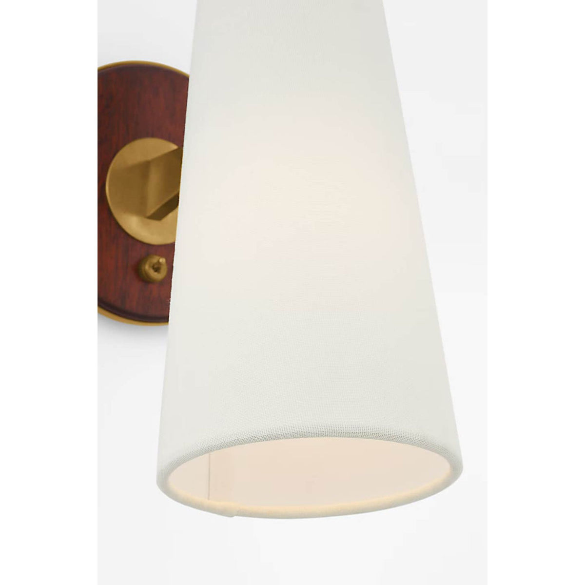 AERIN Olina 10" Sconce in Hand-Rubbed Antique Brass and Mahogany with Linen Shade W5" x H9.75" x E9"