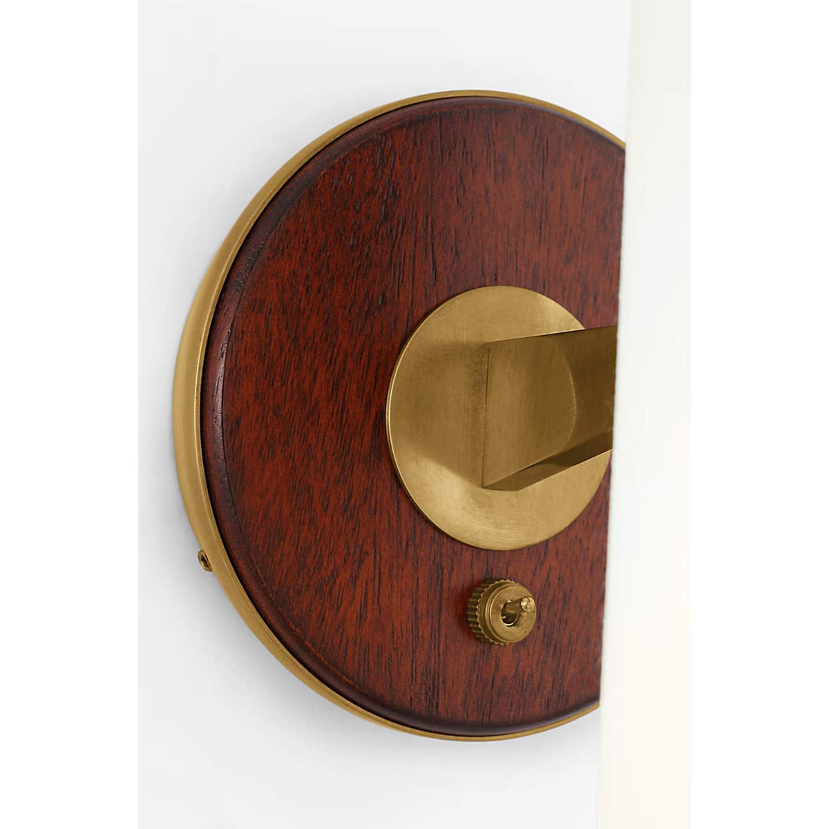AERIN Olina 10" Sconce in Hand-Rubbed Antique Brass and Mahogany with Linen Shade W5" x H9.75" x E9"