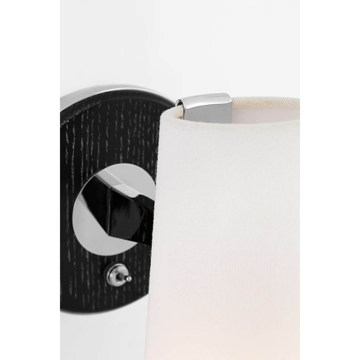 AERIN Olina 10" Sconce in Polished Nickel and Ebony with Linen Shade W5" x H9.75" x E9"