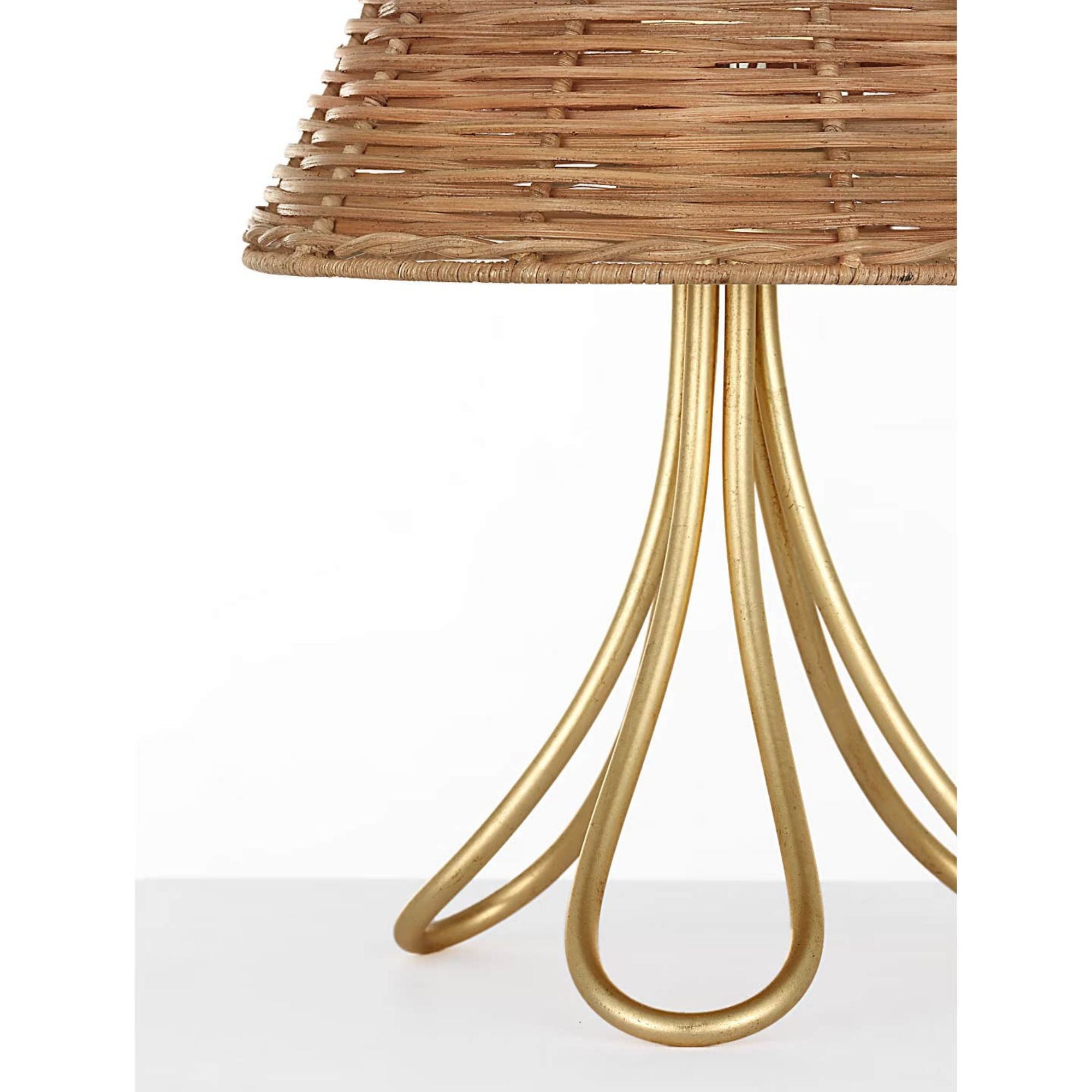 AERIN Jeanne 13" Cordless Accent Lamp in Gild with Natural Wicker Shade W9.75" x H13.25"