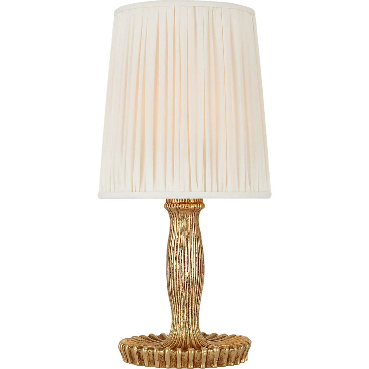 AERIN Ovid 14" Cordless Accent Lamp in Gold Lustre with Silk Pleated Shade W6.75" x H14"