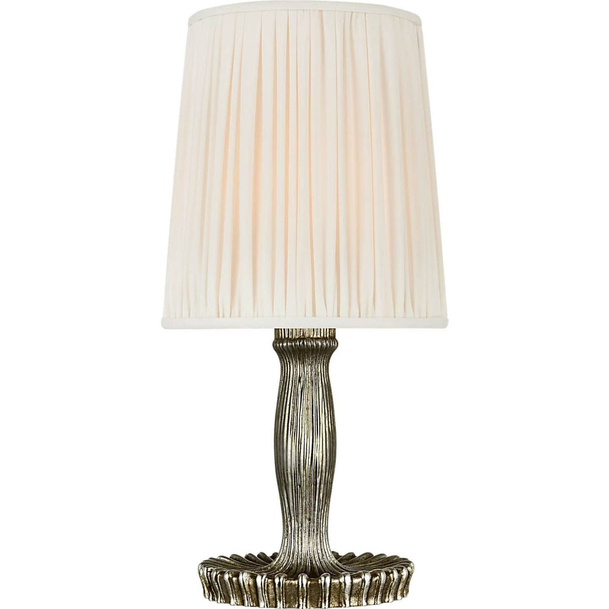 AERIN Ovid 14" Cordless Accent Lamp in Silver Lustre with Silk Pleated Shade W6.75" x H14"