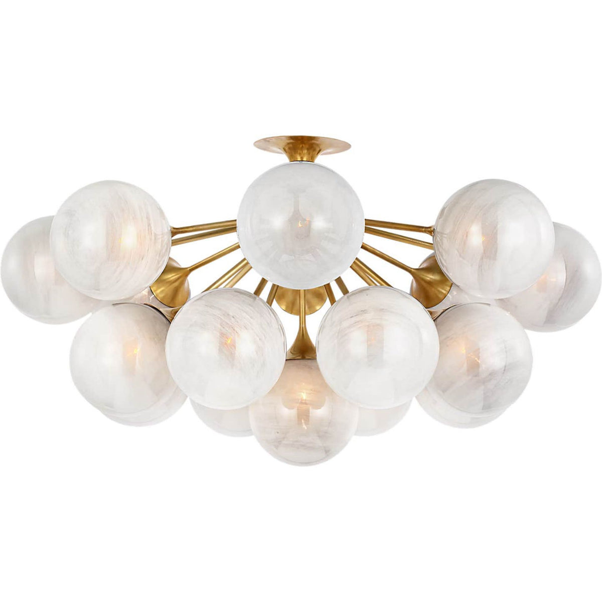 AERIN Cristol 43" Flush Mount in Hand-Rubbed Antique Brass with White Strie Glass W43.25" x H22.75"