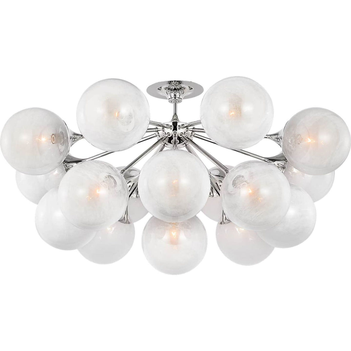 AERIN Cristol 43" Flush Mount in Polished Nickel with White Strie Glass W43.25" x H22.75"