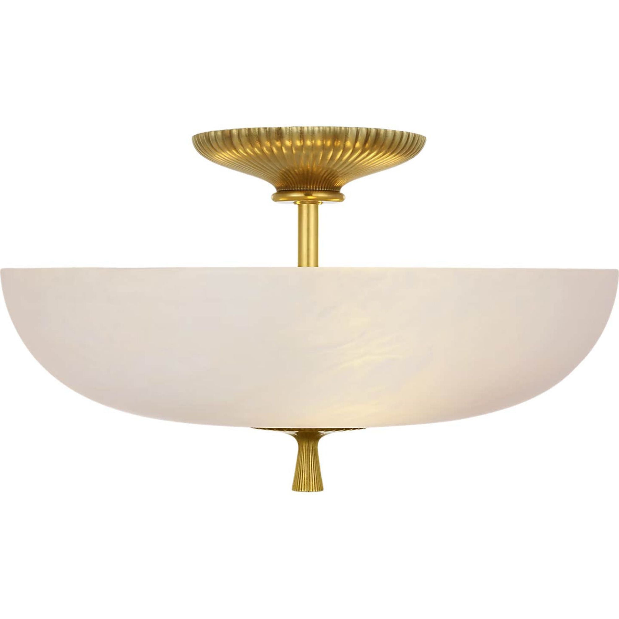 AERIN Pascal 14" Bowl Semi-Flush Mount in Hand-Rubbed Antique Brass with Alabaster W14" x H8.25"