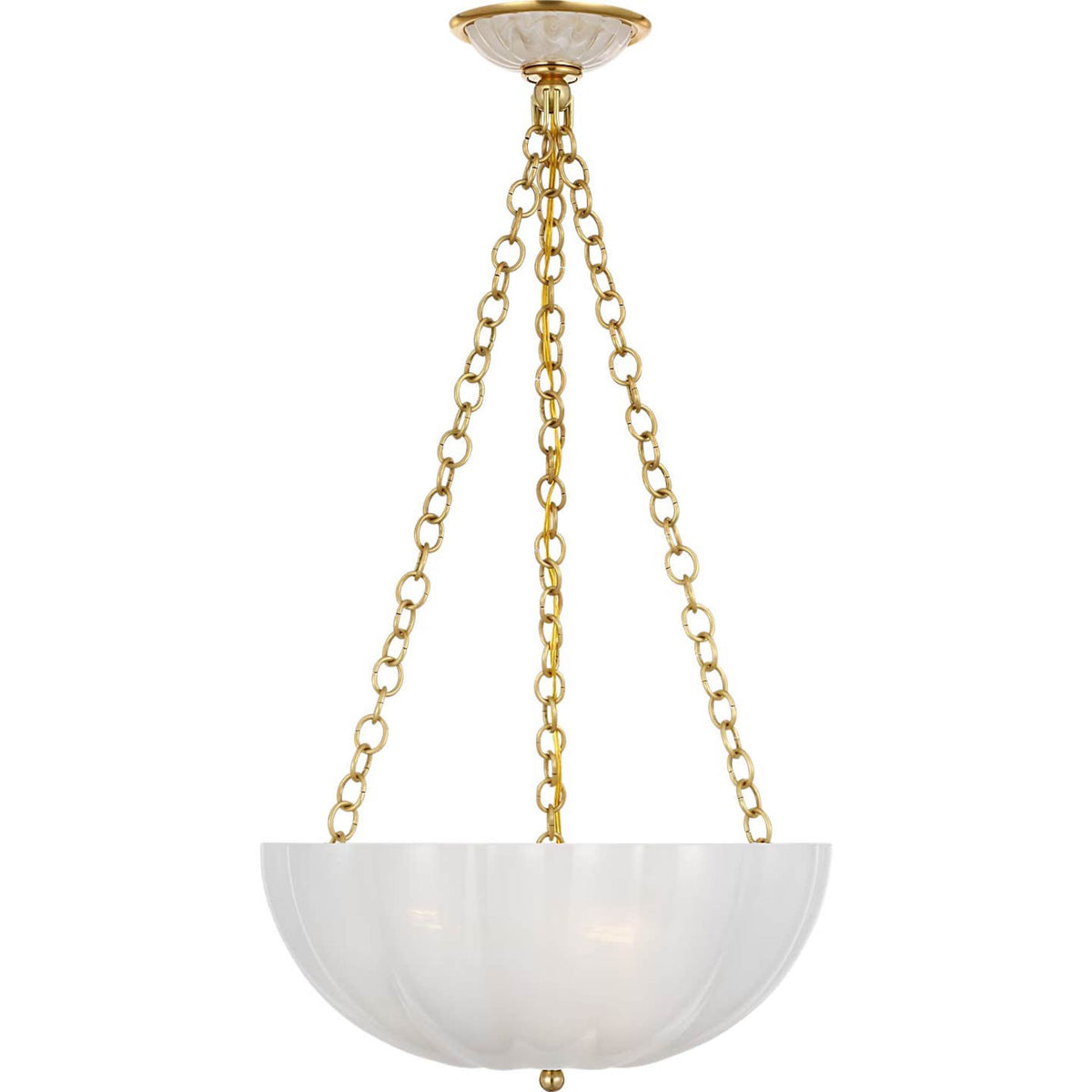 AERIN Rosehill 16" Bowl Chandelier in Hand-Rubbed Antique Brass with White Strie Glass W16" x H30"