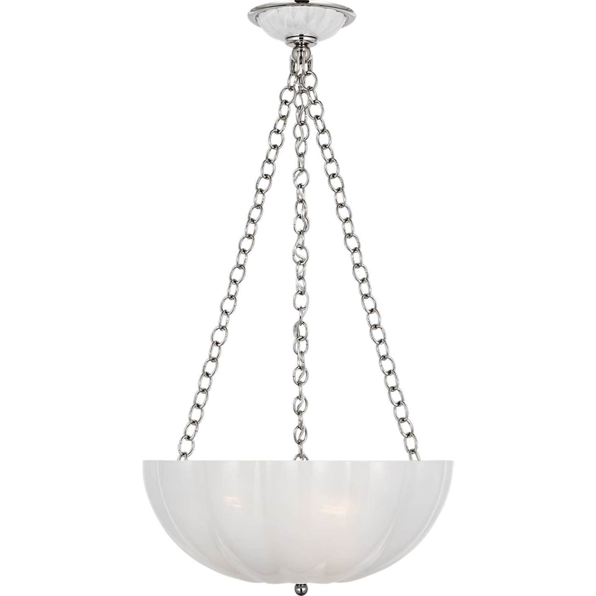 AERIN Rosehill 16" Bowl Chandelier in Polished Nickel with White Strie Glass W16" x H30"
