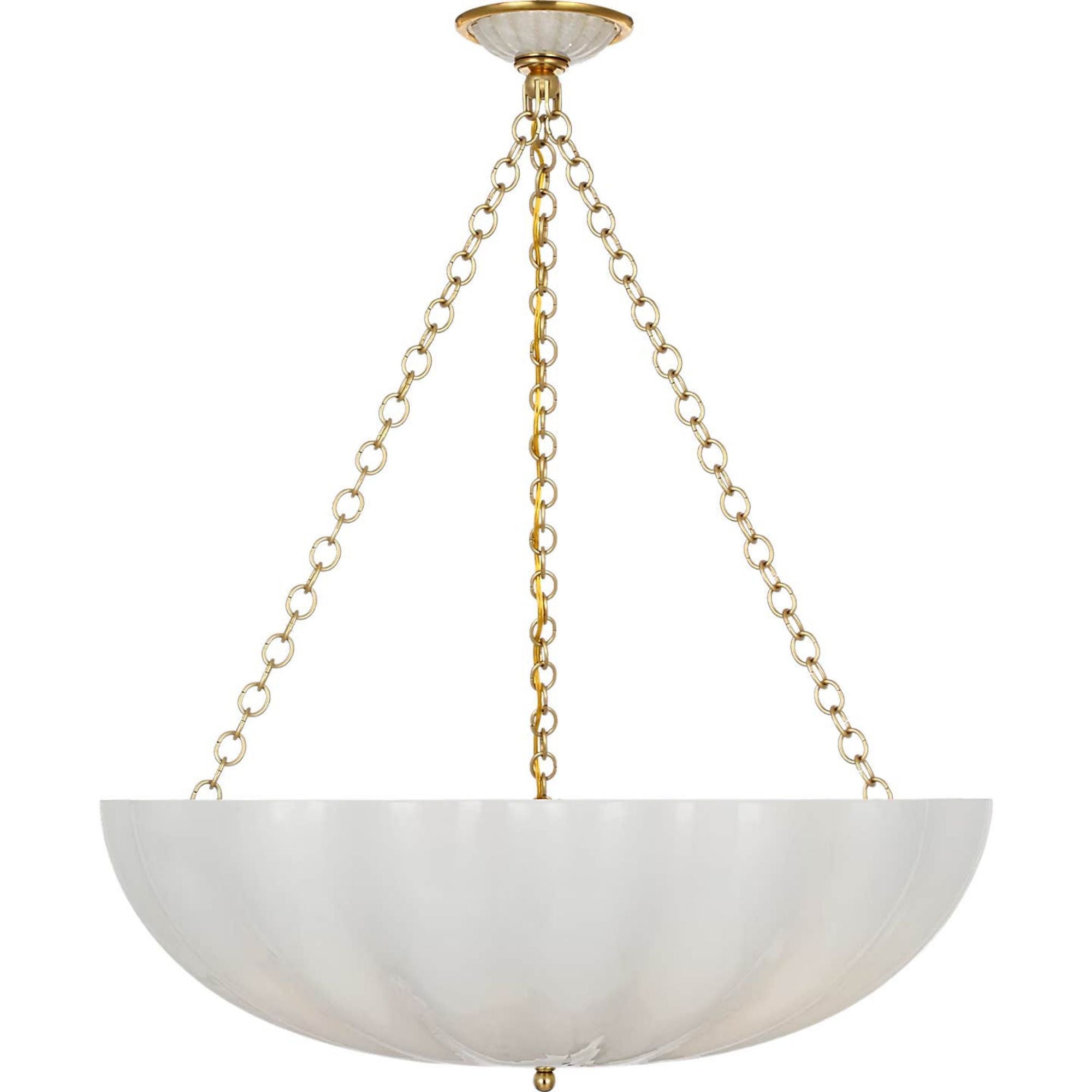 AERIN Rosehill 28" Bowl Chandelier in Hand-Rubbed Antique Brass with White Strie Glass W28"