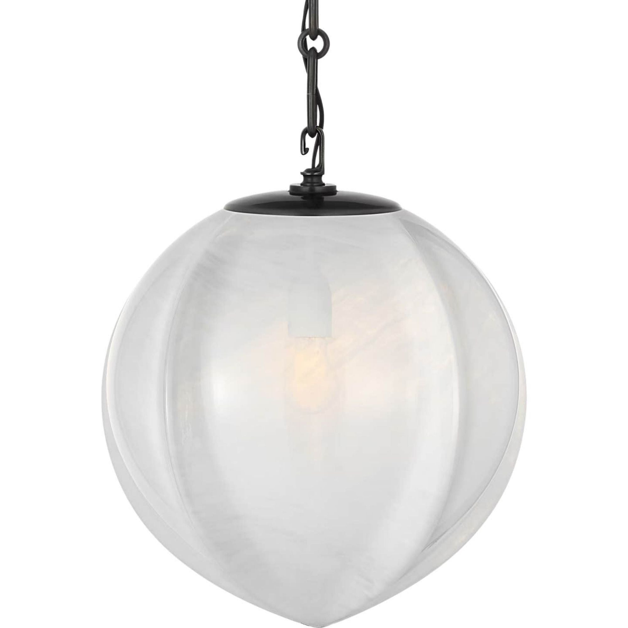 AERIN Rae 13" Pendant in Bronze with White Strie Glass W13" x H15.5"