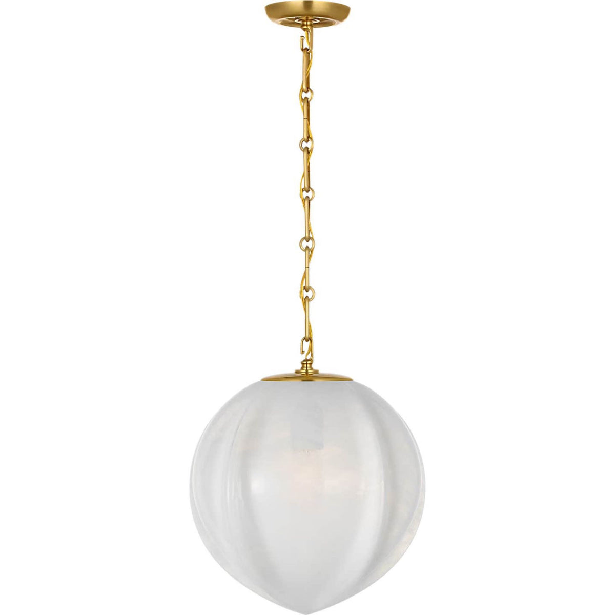 AERIN Rae 13" Pendant in Hand-Rubbed Antique Brass with White Strie Glass W13" x H15.5"