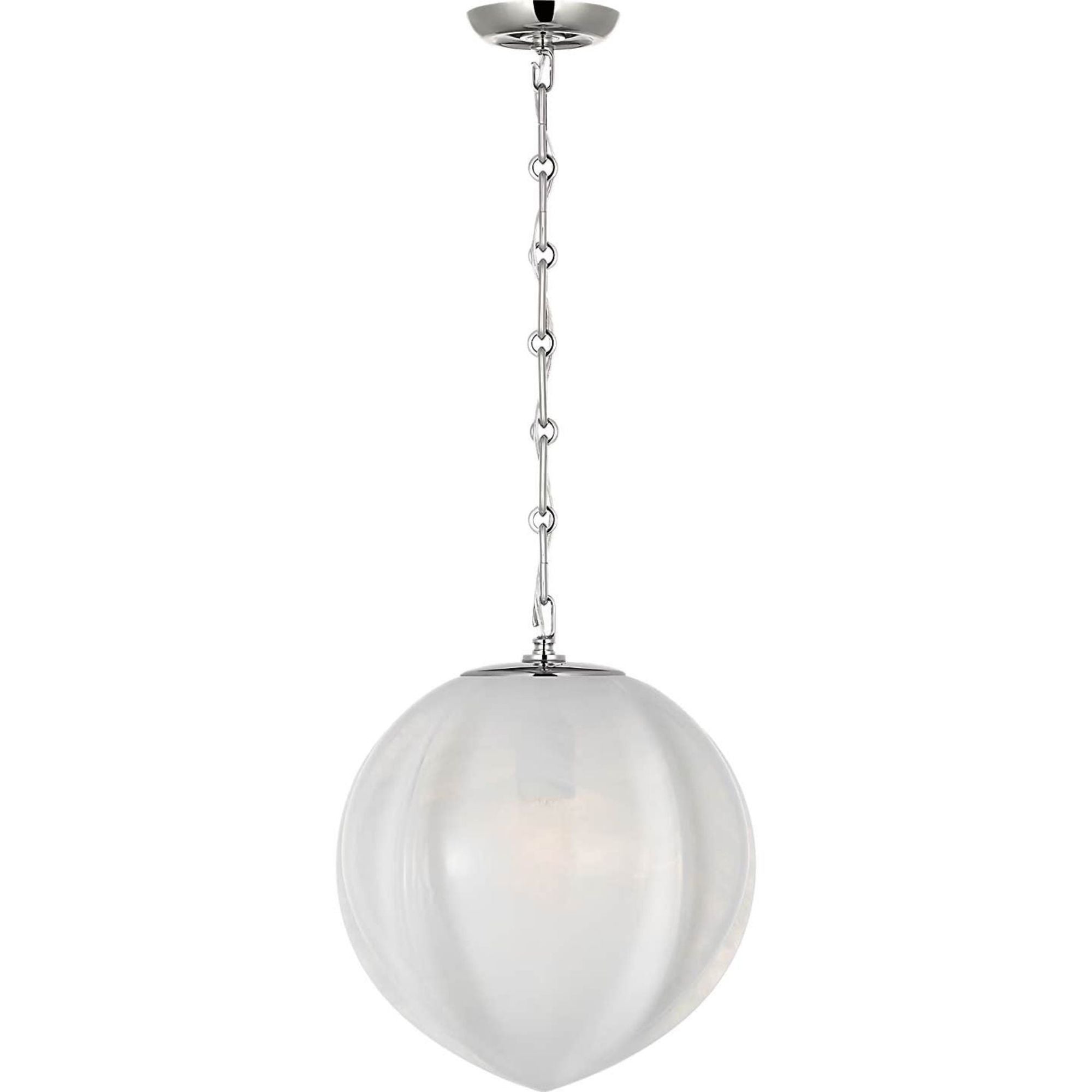 AERIN Rae 13" Pendant in Polished Nickel with White Strie Glass W13" x H15.5"