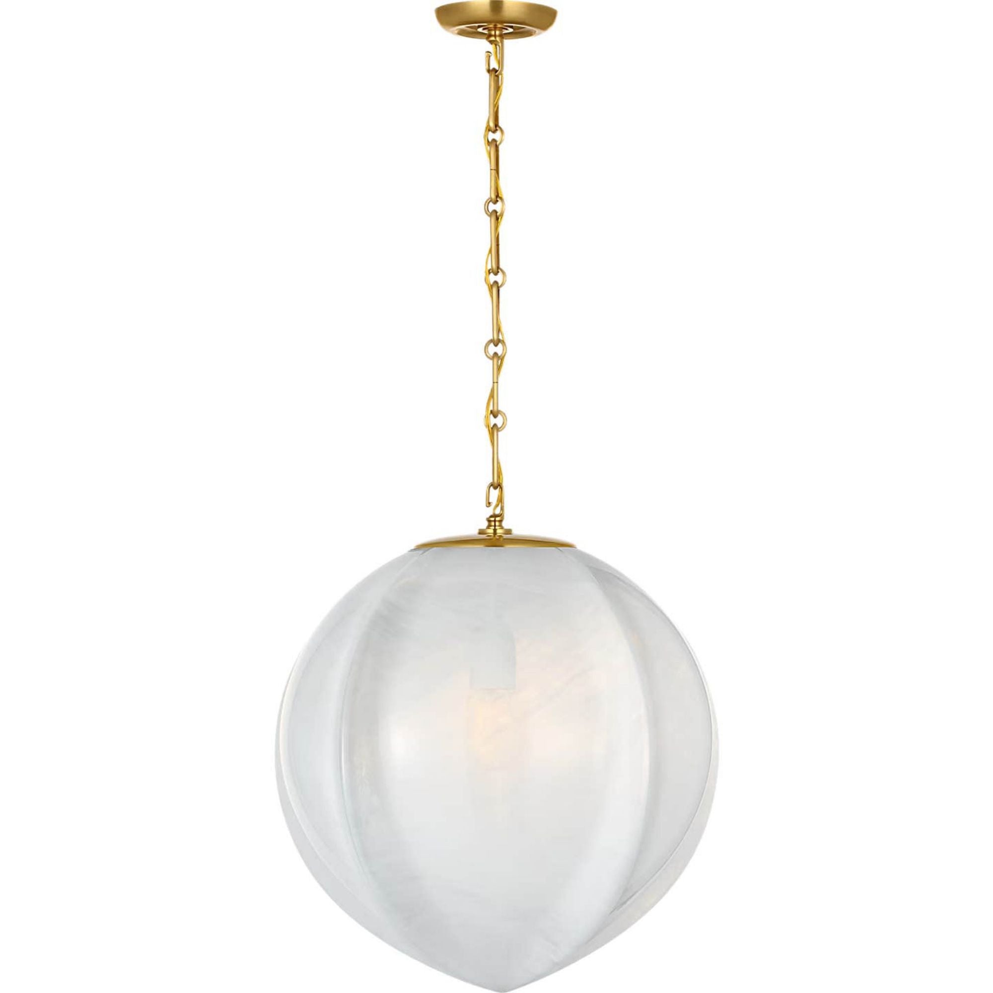 AERIN Rae 17" Pendant in Hand-Rubbed Antique Brass with White Strie Glass W17.25" x H19.5"