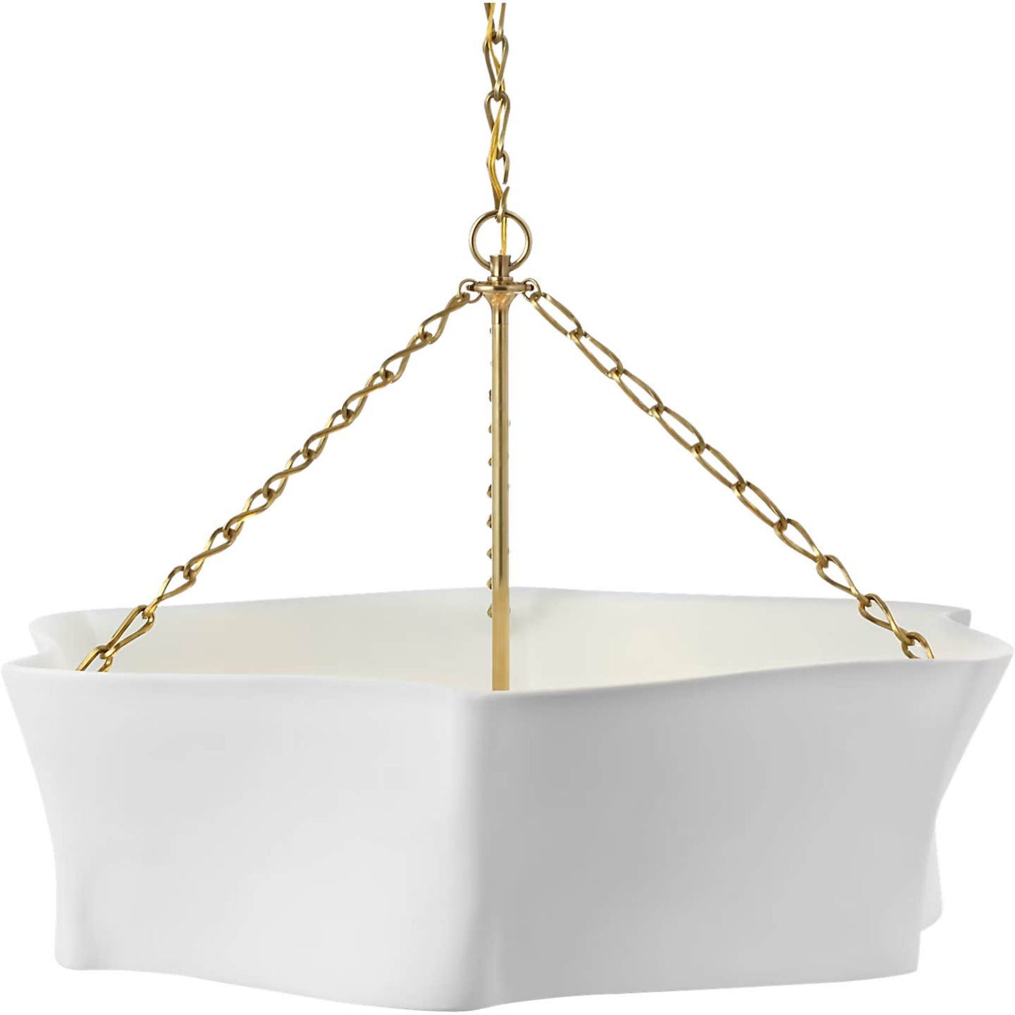AERIN Ayers 31" Sculptural Chandelier in Hand-Rubbed Antique Brass and Plaster White W30.5" x H21"