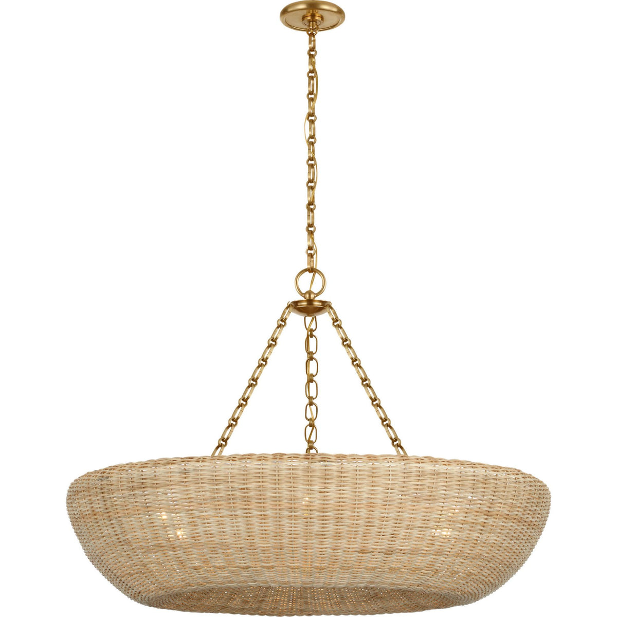 AERIN Devon 35" Chandelier in Hand-Rubbed Antique Brass with Blonde Wicker W35" x H24"