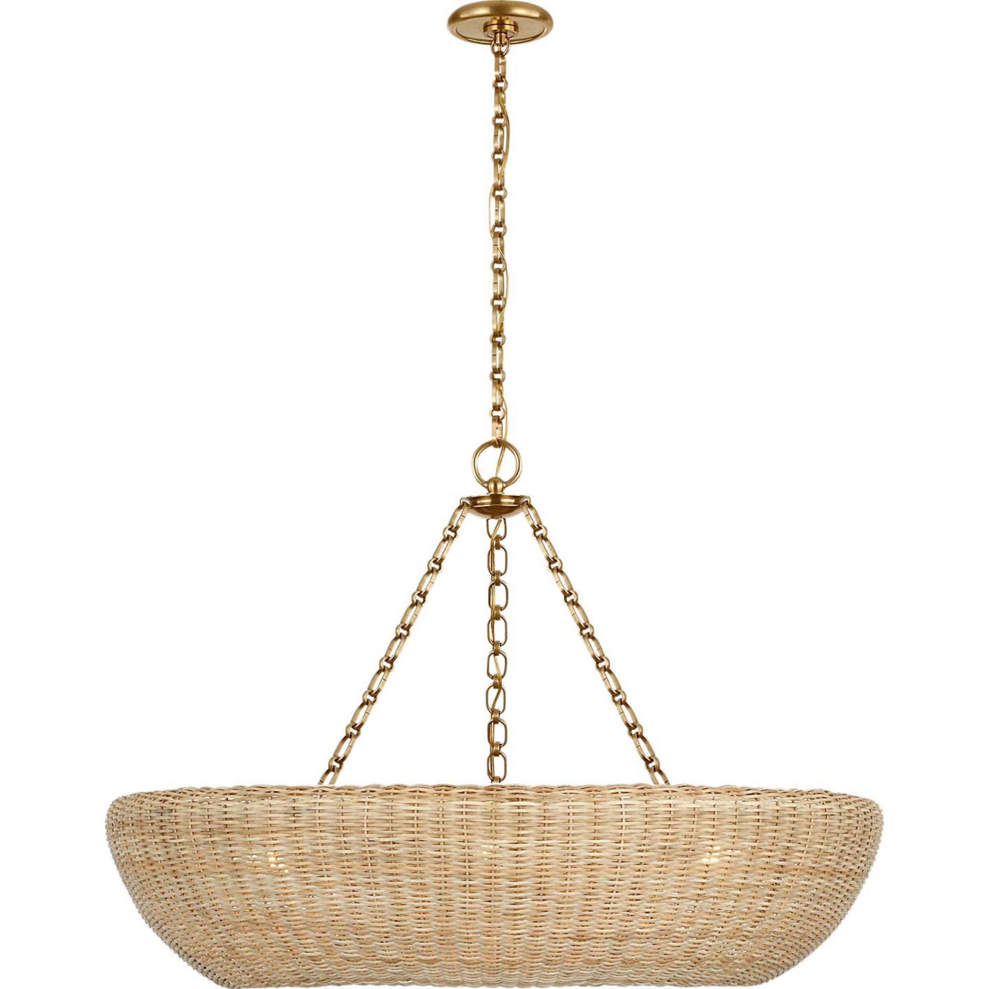 AERIN Devon 35" Chandelier in Hand-Rubbed Antique Brass with Blonde Wicker W35" x H24"