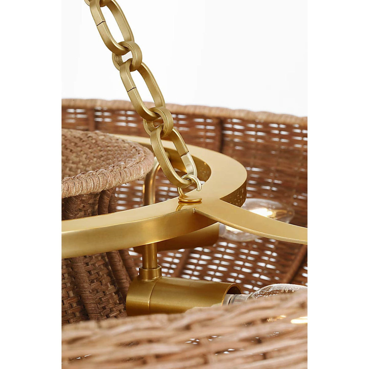 AERIN Devon 35" Chandelier in Hand-Rubbed Antique Brass with Natural Wicker W35" x H24"
