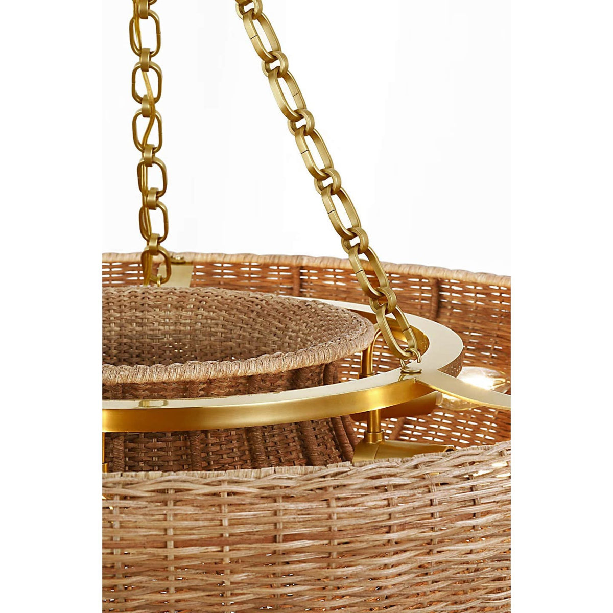 AERIN Devon 35" Chandelier in Hand-Rubbed Antique Brass with Natural Wicker W35" x H24"