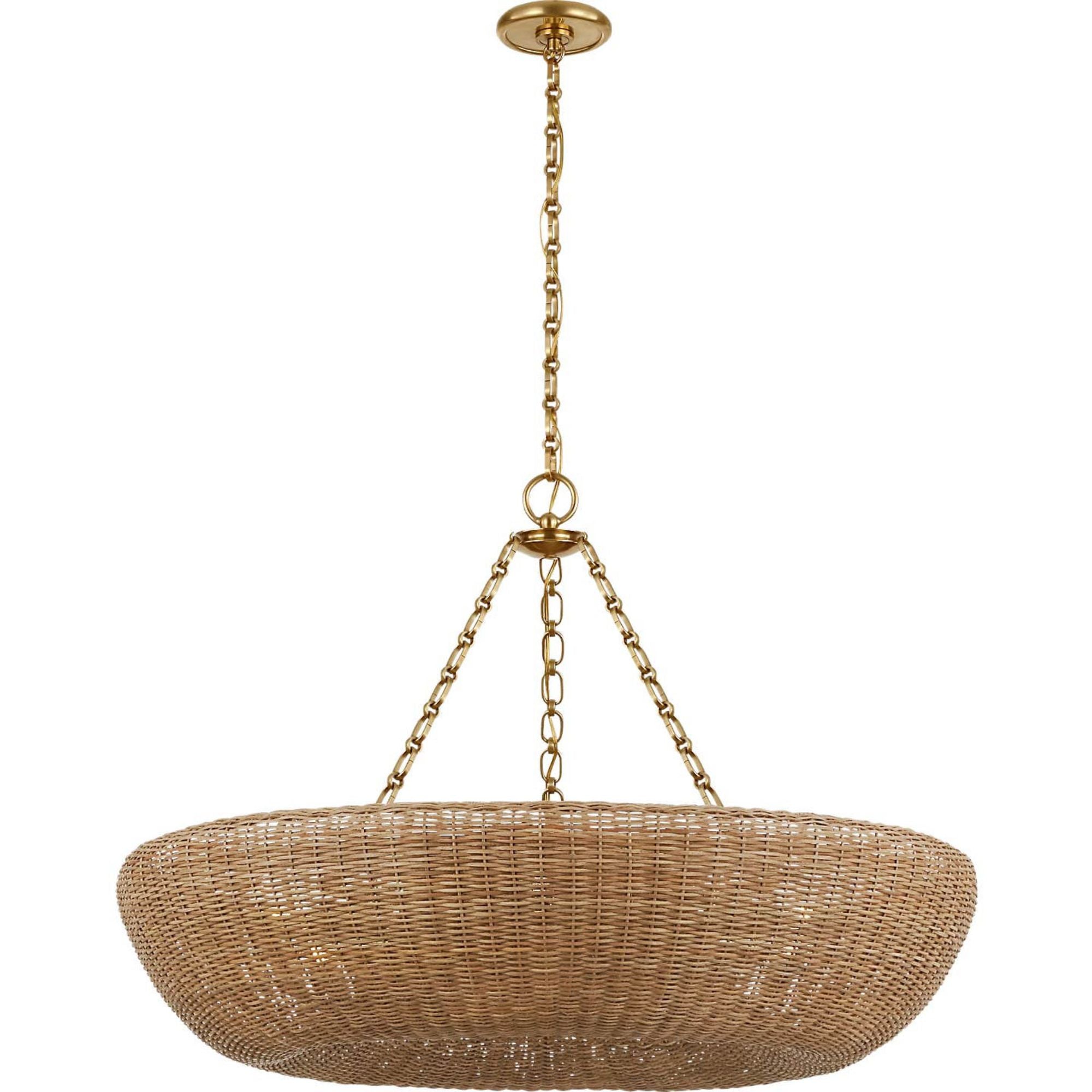 AERIN Devon 35" Chandelier in Hand-Rubbed Antique Brass with Natural Wicker W35" x H24"