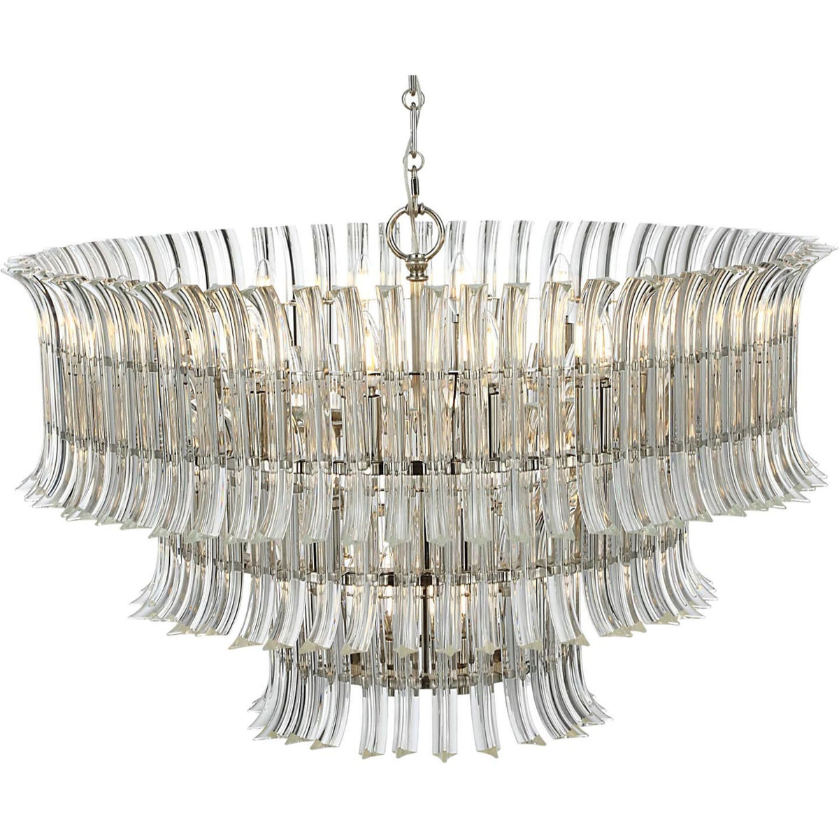 AERIN Rhine 34" Three Tier Chandelier in Polished Nickel with Crystal W34" x H21.75"