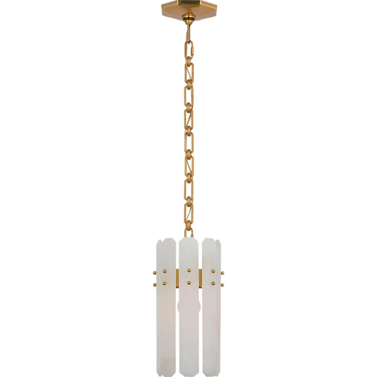 AERIN Bonnington Small Pendant in Hand-Rubbed Antique Brass with Alabaster W7" x H14"