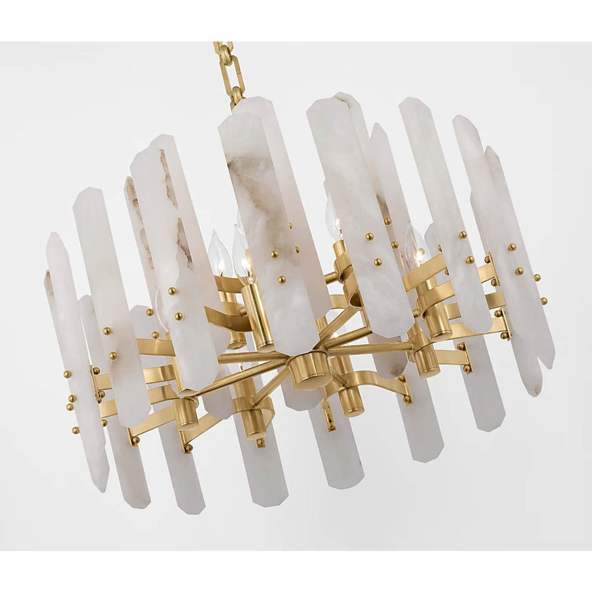 AERIN Bonnington Small Chandelier in Hand-Rubbed Antique Brass with Alabaster W23.75" x H15.25"