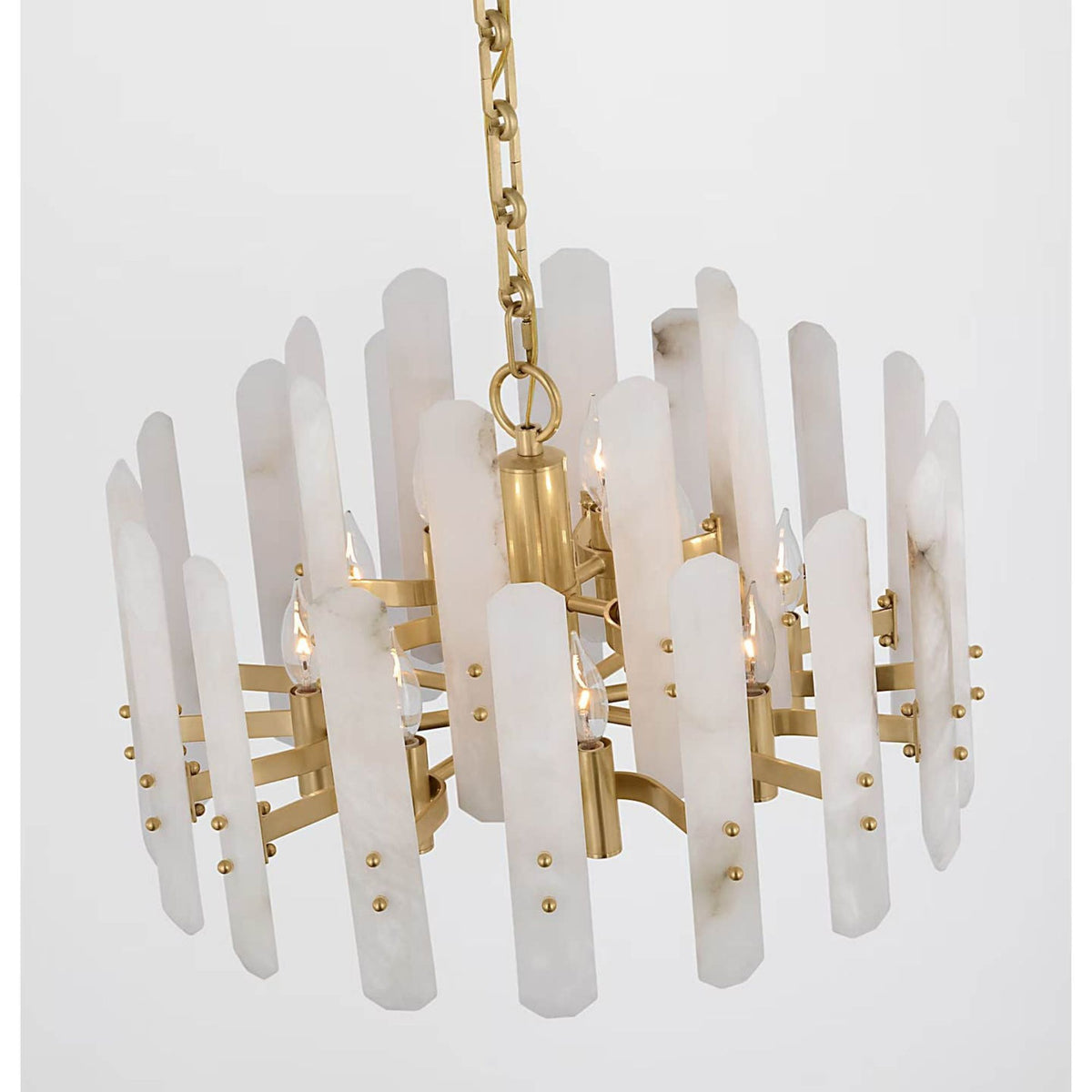AERIN Bonnington Small Chandelier in Hand-Rubbed Antique Brass with Alabaster W23.75" x H15.25"