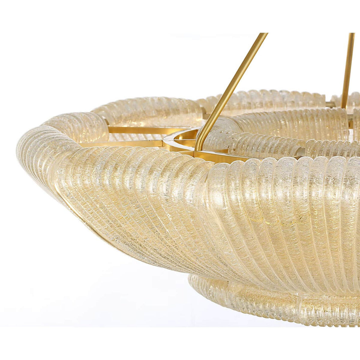 AERIN Claude 39" Chandelier in Hand-Rubbed Antique Brass with Gold Graniglia Glass W37.75"