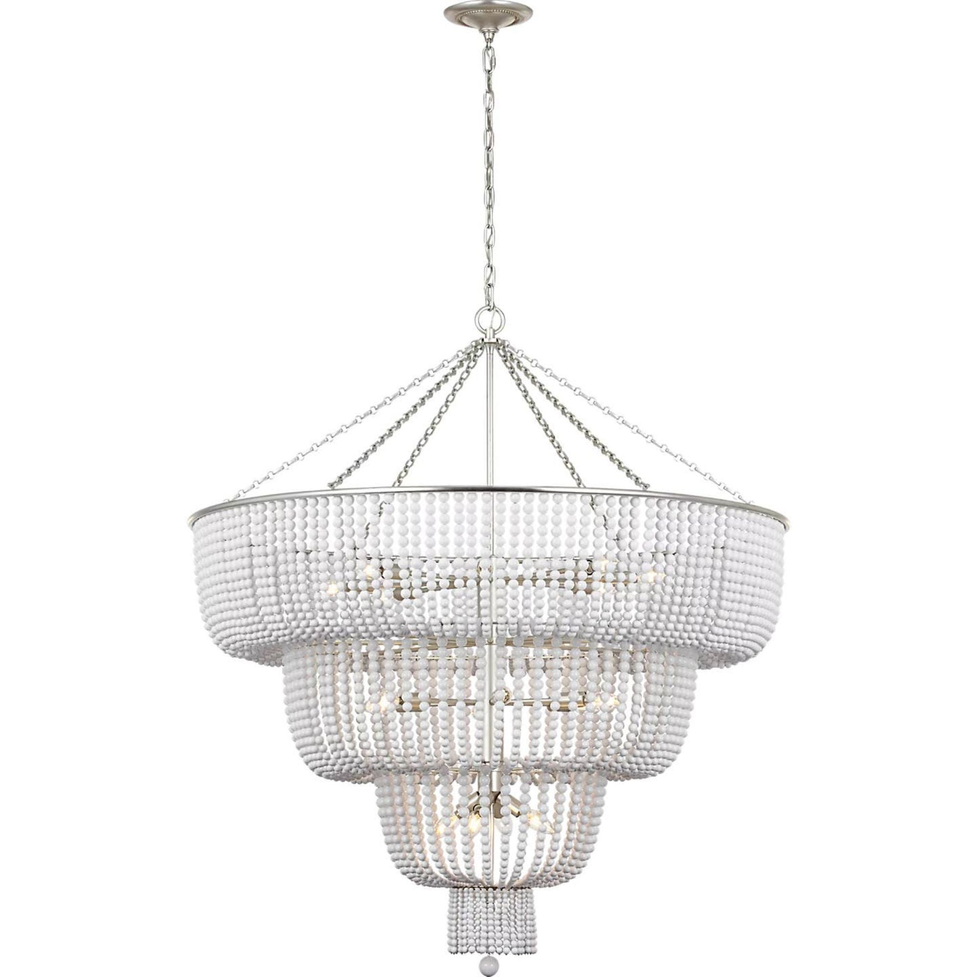 AERIN Jacqueline 46" Basket Chandelier in Burnished Silver Leaf with White Acrylic W45.5" x H50.25"