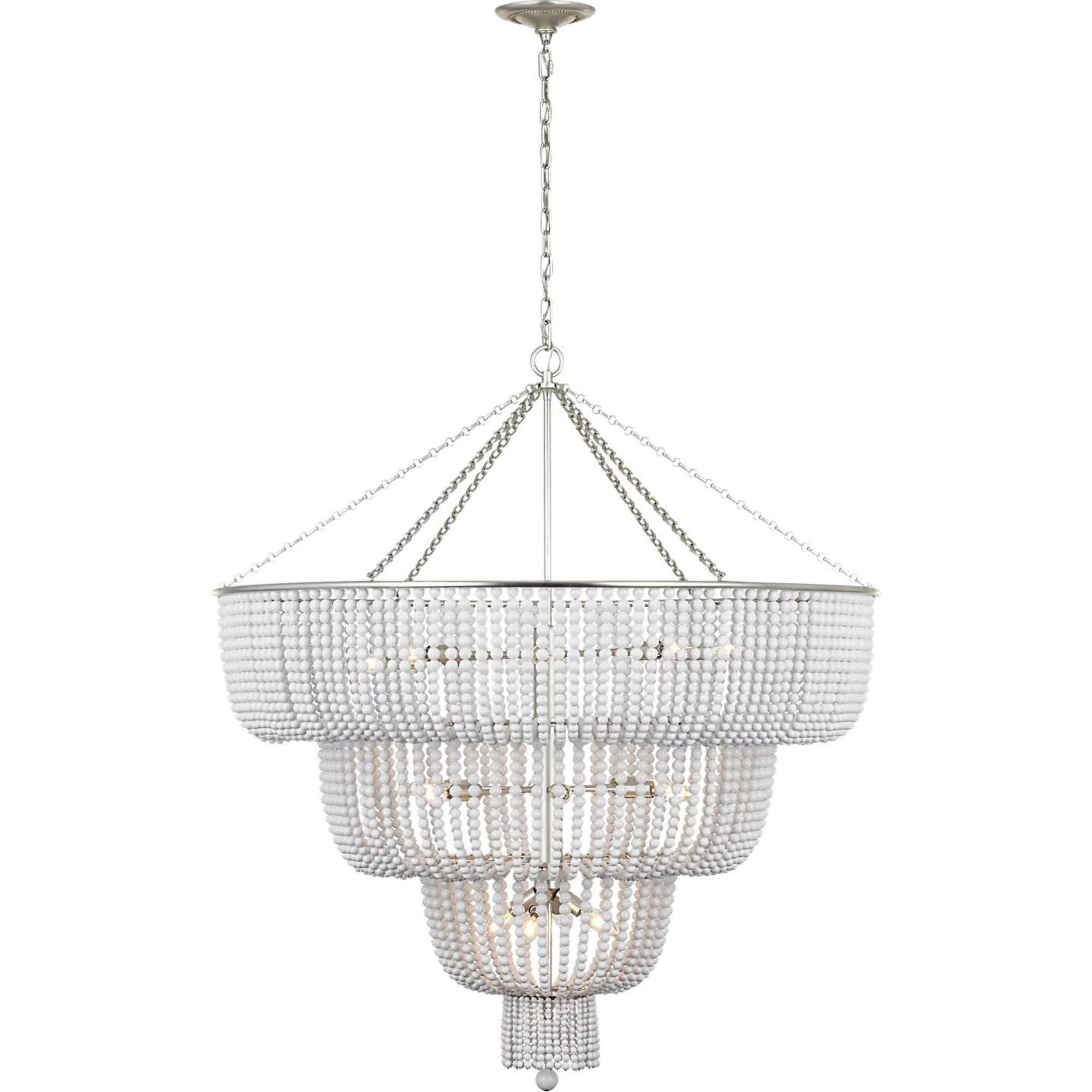 AERIN Jacqueline 46" Basket Chandelier in Burnished Silver Leaf with White Acrylic W45.5" x H50.25"