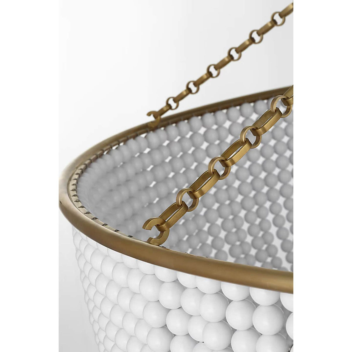 AERIN Jacqueline 46" Basket Chandelier in Hand-Rubbed Antique Brass with White Glass W45.5" x H50.25"