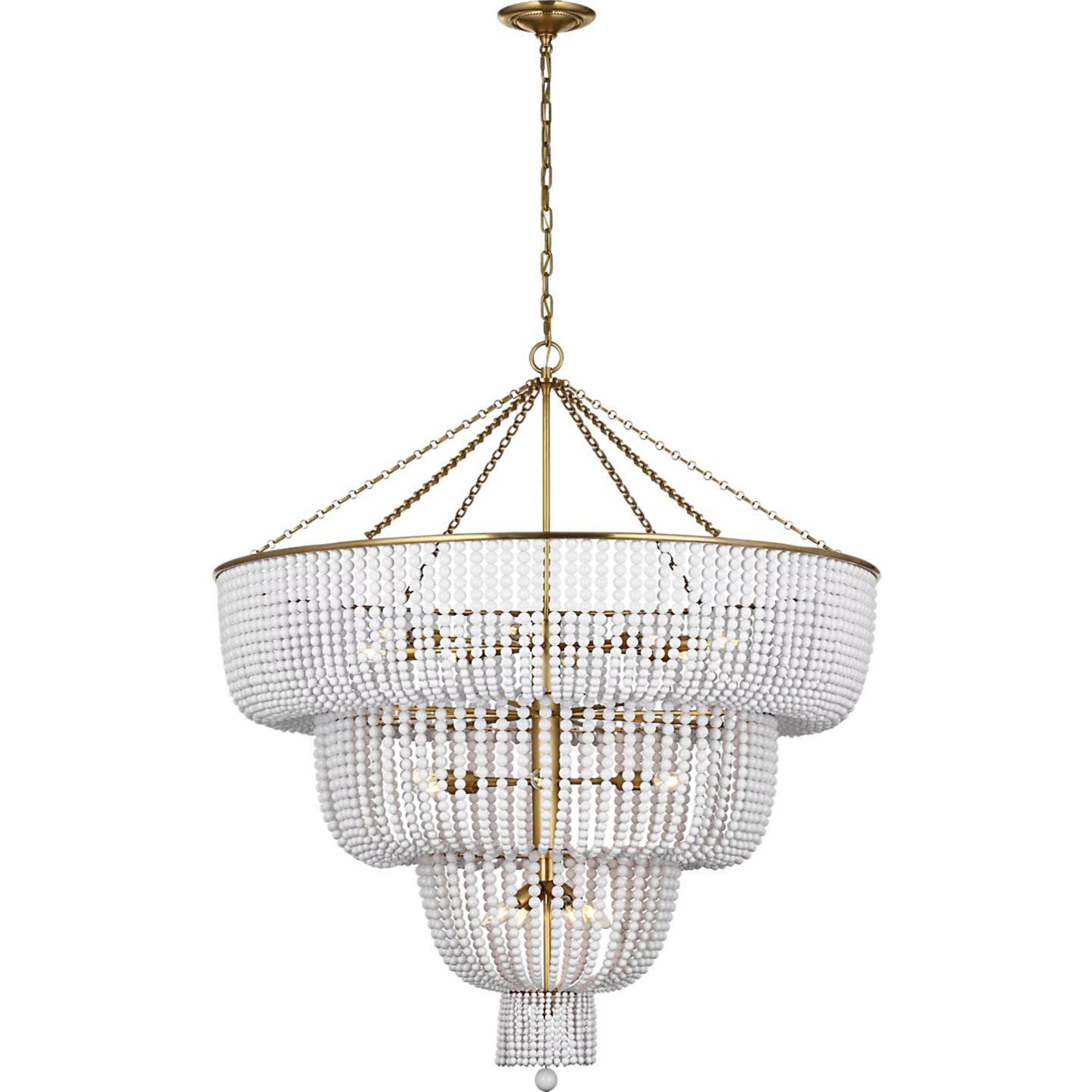 AERIN Jacqueline 46" Basket Chandelier in Hand-Rubbed Antique Brass with White Glass W45.5" x H50.25"