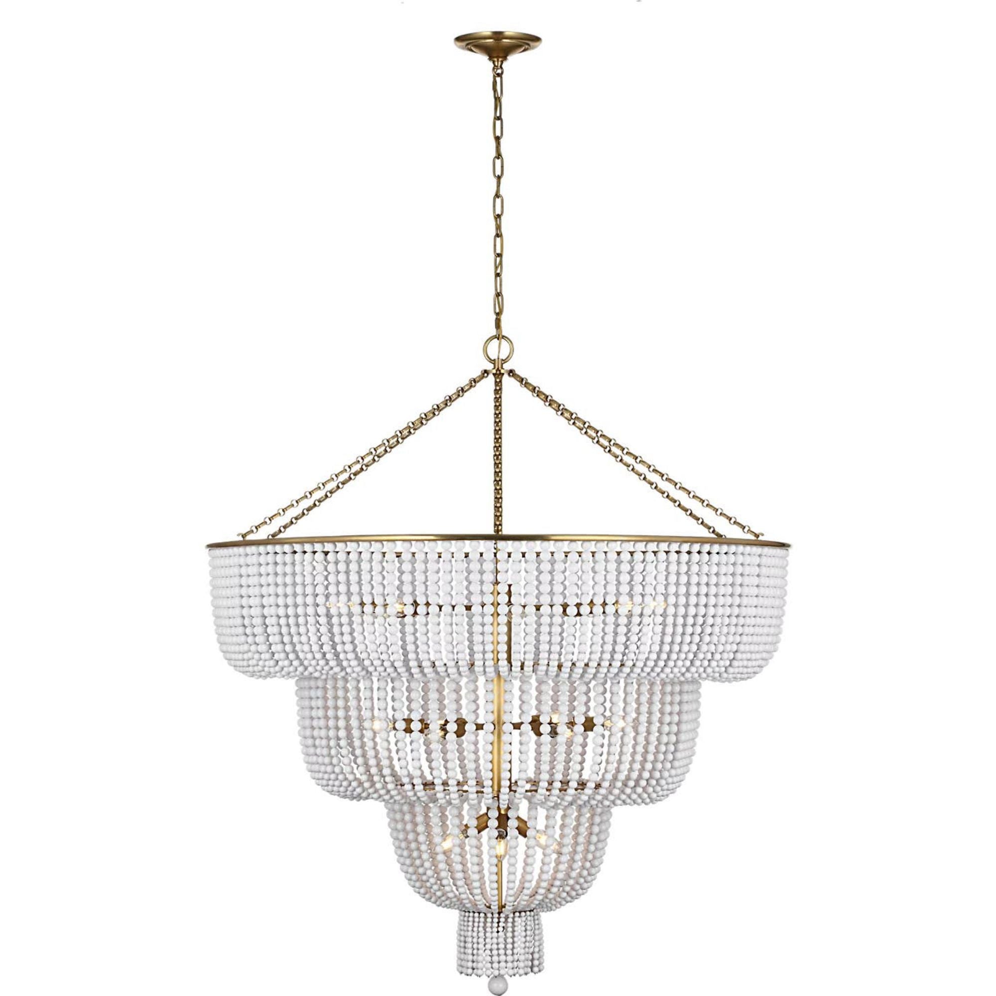 AERIN Jacqueline 46" Basket Chandelier in Hand-Rubbed Antique Brass with White Glass W45.5" x H50.25"