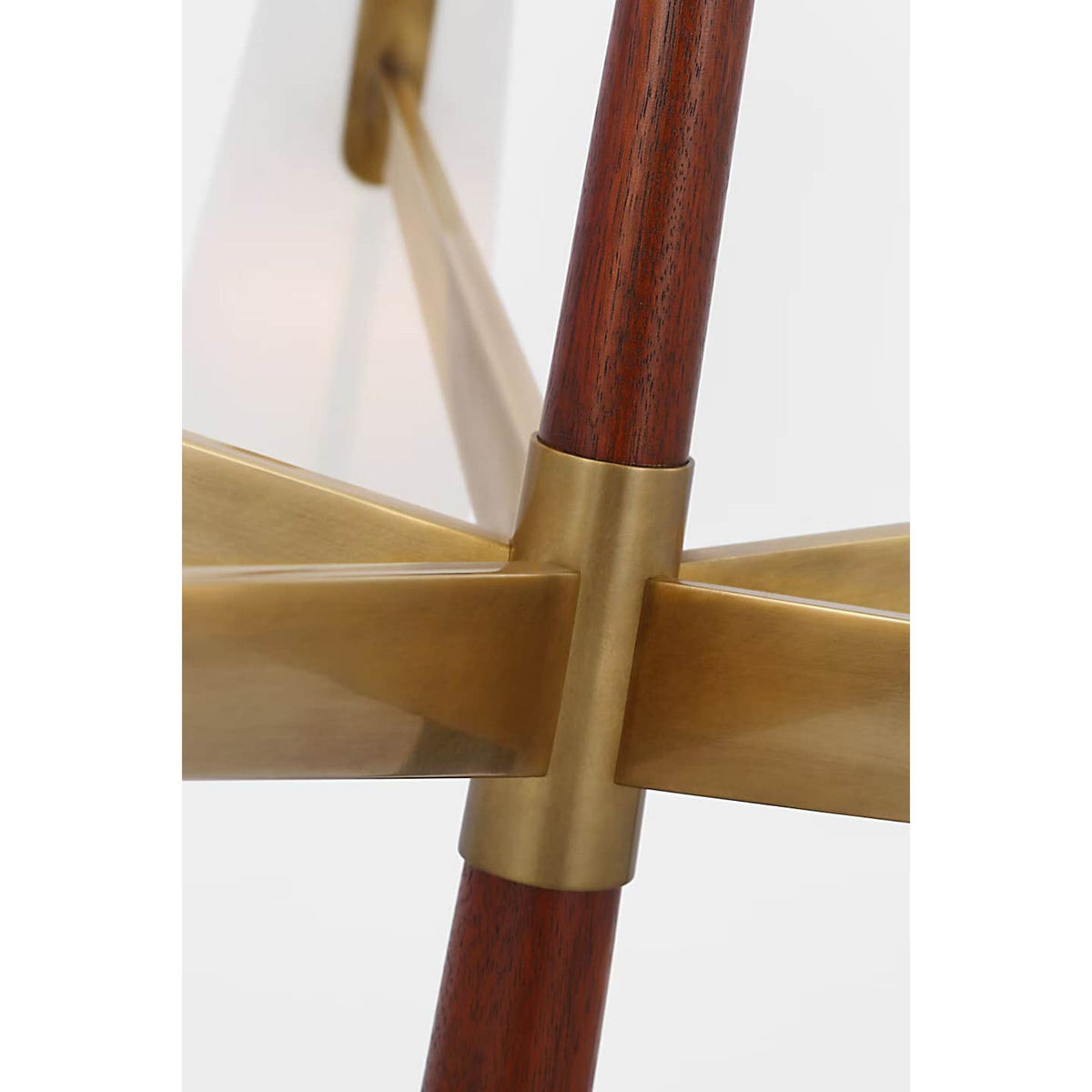 AERIN Olina 44" Chandelier in Hand-Rubbed Antique Brass and Mahogany with Linen Shades W42" x H19.5"