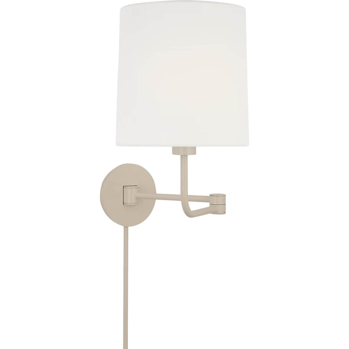 Barbara Barry Go Lightly Swing Arm Wall Light in China White with Linen Shade W8.75" x H15.75" x E8.75" - 21"