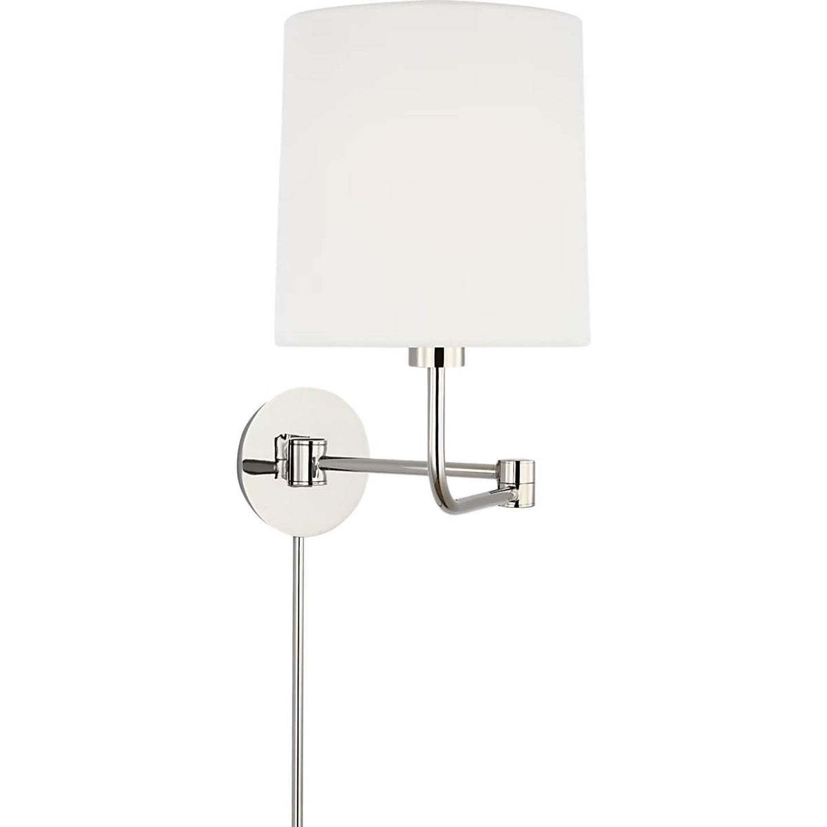 Barbara Barry Go Lightly Swing Arm Wall Light in Polished Nickel with Linen Shade W8.75" x H15.75" x E8.75" - 21"