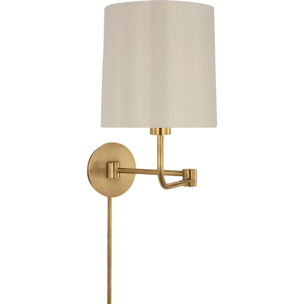 Barbara Barry Go Lightly Swing Arm Wall Light in Soft Brass with China White Shade W8.75" x H15.75" x E8.75" - 21"