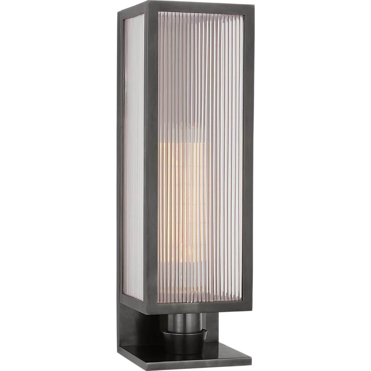 Barbara Barry York 16" Single Box Sconce in Bronze with Clear Ribbed Glass W5" x H16.25" x E5"