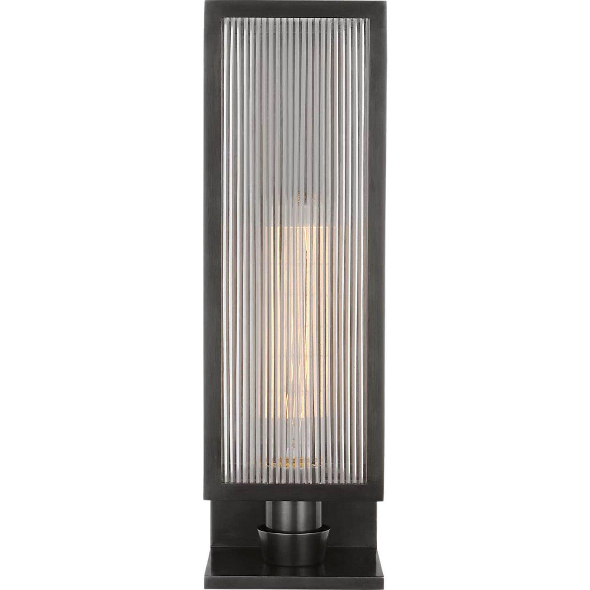 Barbara Barry York 16" Single Box Sconce in Bronze with Clear Ribbed Glass W5" x H16.25" x E5"